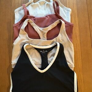 Set of 4 Aerie Sports Bras, size XXL. Black, Beige, Cream, Pink.